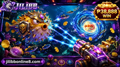 JILIBB fishing screen with an immediate visual feedback burst after player action