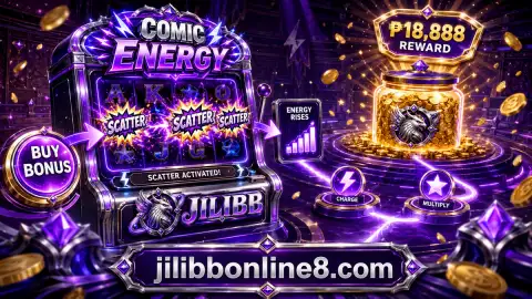 JILIBB slot reel scene with columns in motion and changing violet light