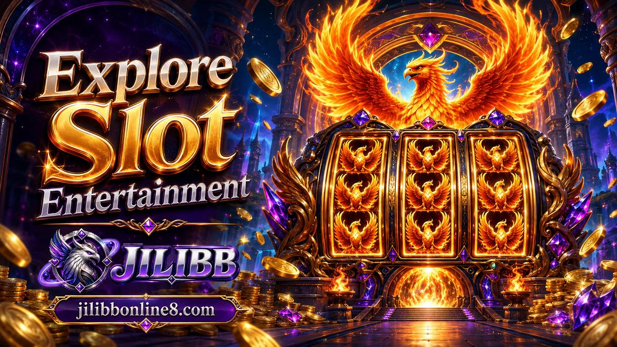 JILIBB slot games scene with concentrated symbols, character artwork, and electric violet highlights before the reel action builds